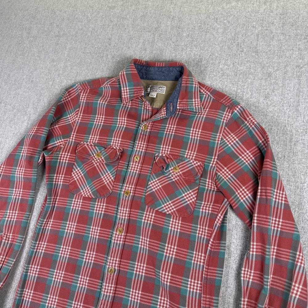 Wallace & Barnes Flannel Shirt Mens XS Red Green Plaid Long Sleeve Button Down